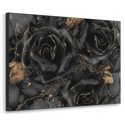 Rozen - Zwart - Bloemen - Goud Textielframe zwart klein -3d