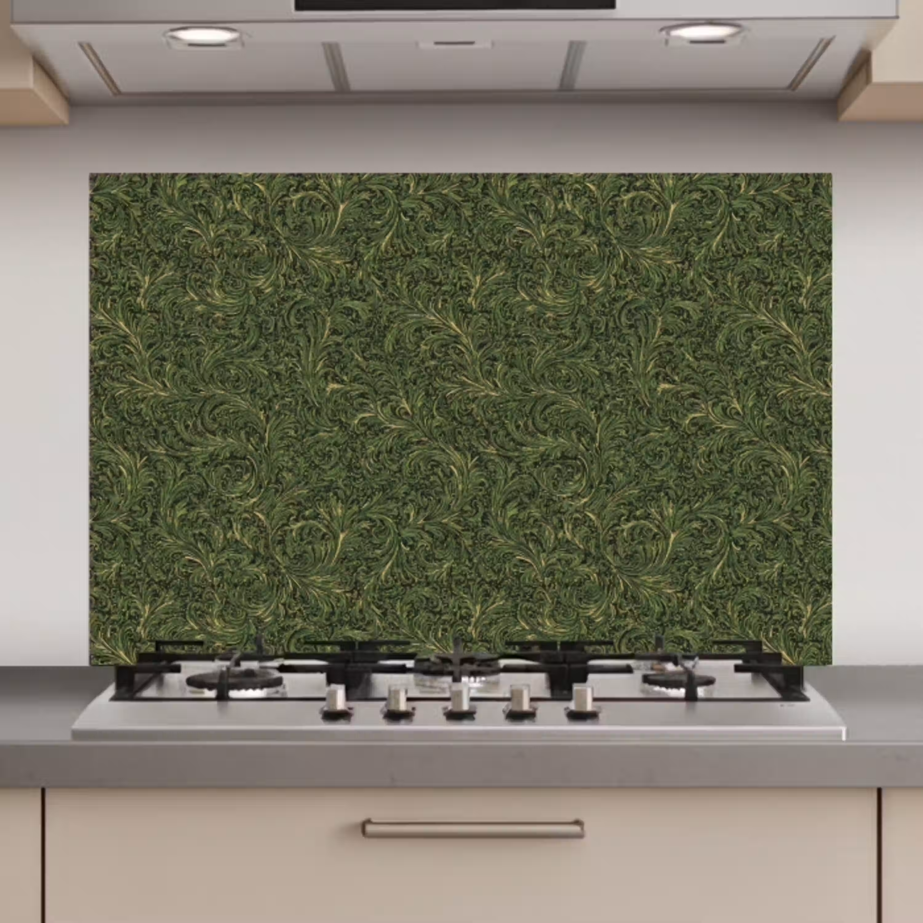 Donker - Groen - Krullend - Botanisch keuken achterwand spatscherm klein 900 -3d_website