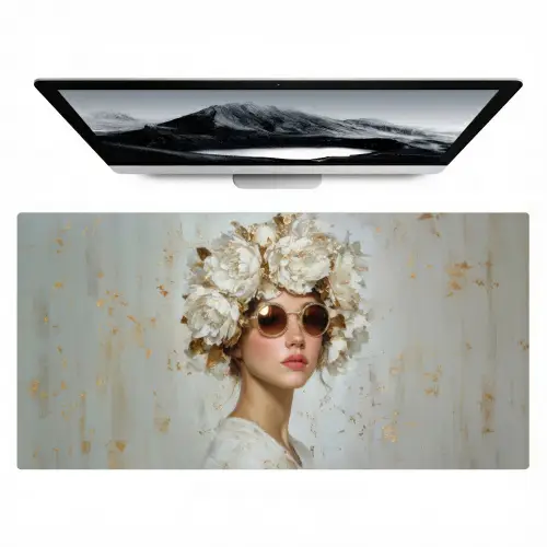Schilderij - Vrouw - Zonnebril - Bloemenkrans Muismat XXL klein -zzz3d