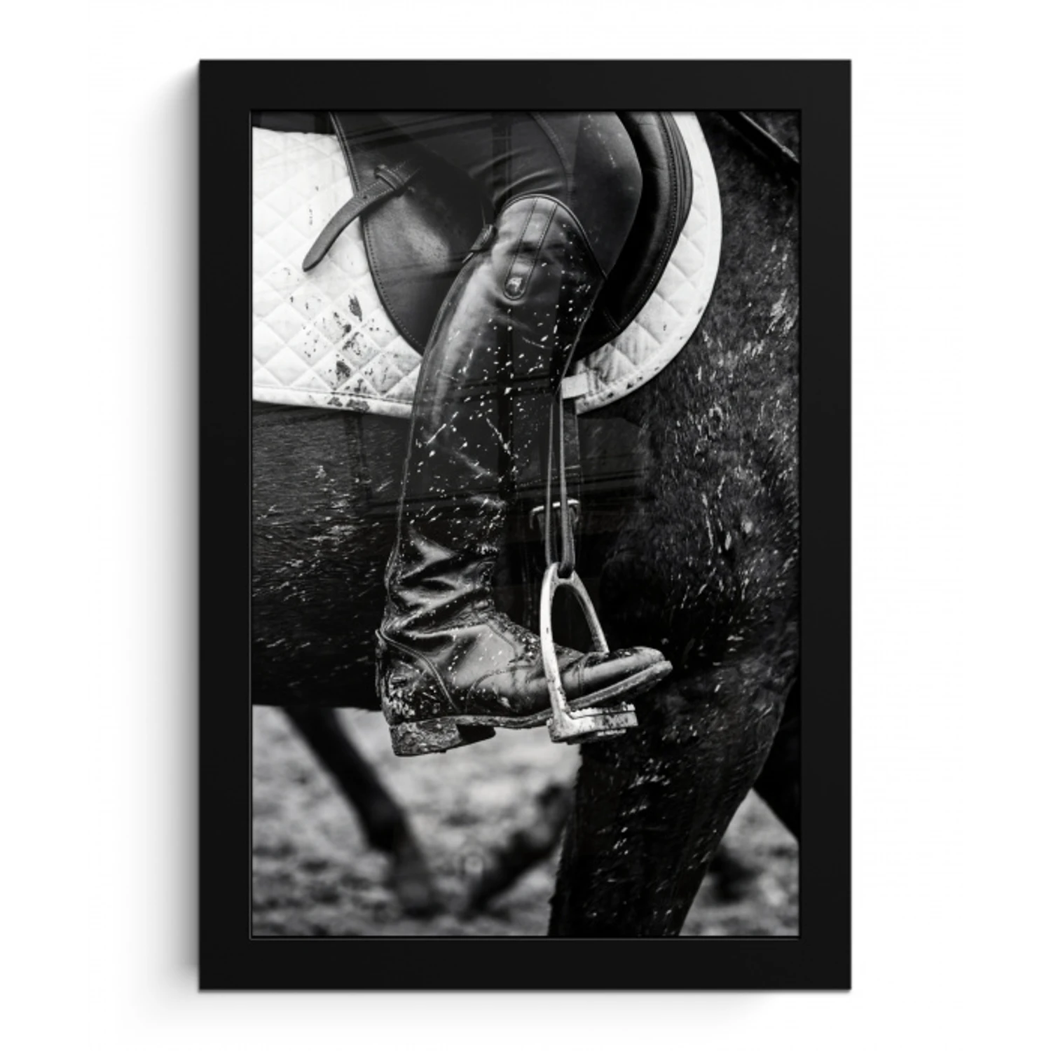 Paard - Sport - Zwart - Wit fotolijst zwart zonder passe partout klein -3d