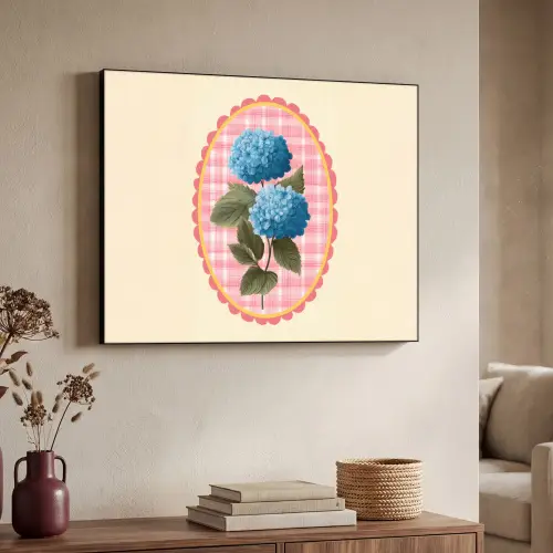Bloemen - Blauw - Lijst - Bladeren Textielframe - compleet frame klein -sfeer3