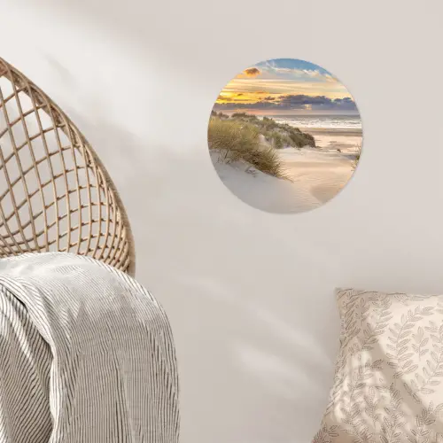 Strand - Duin - Gras - Zonsondergang - Zee Wandcirkel behangsticker klein -sfeer4