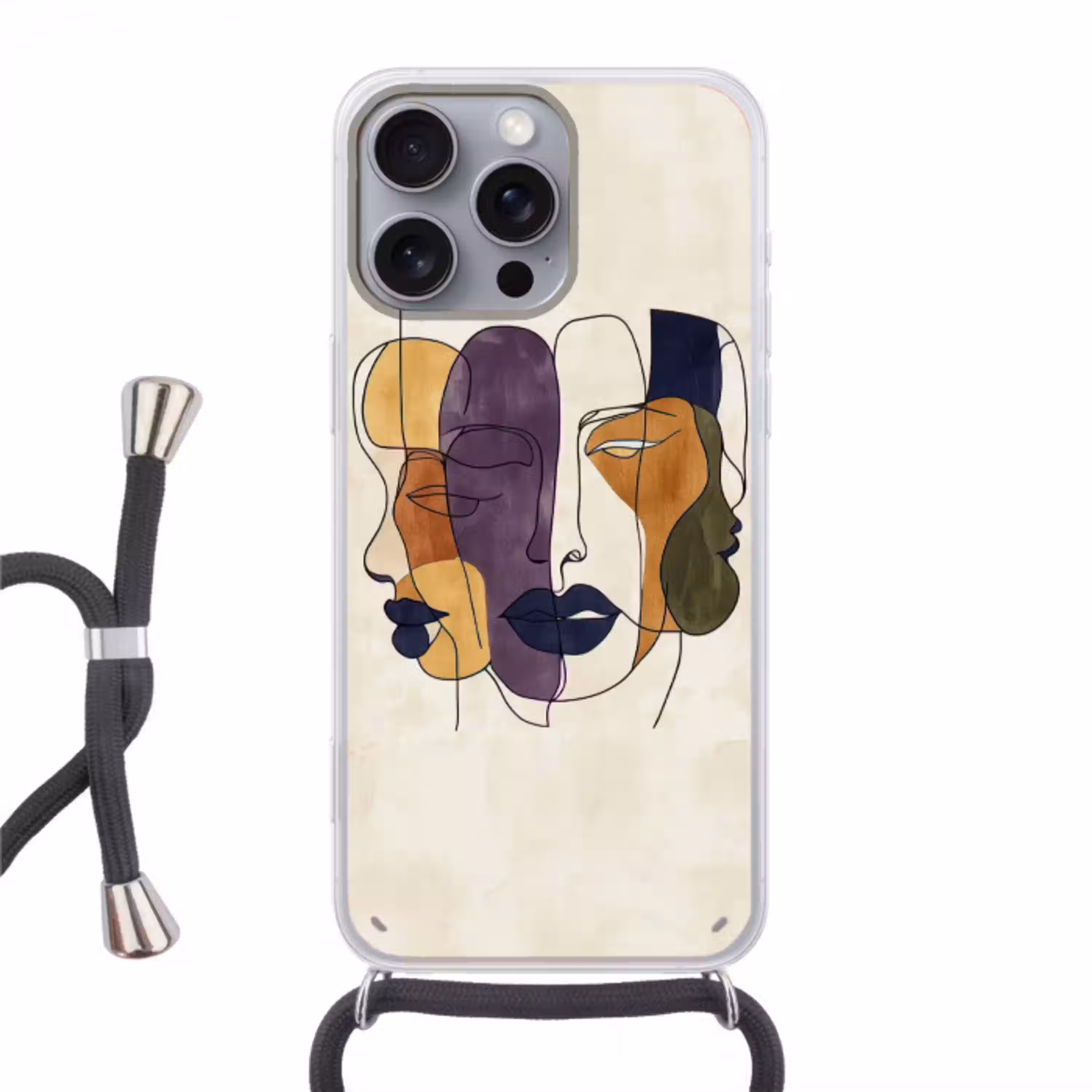 Abstract - Overlappende gezichten - Paars - Donkergroen Hoesje iPhone 16 Pro Max met koord klein -3d