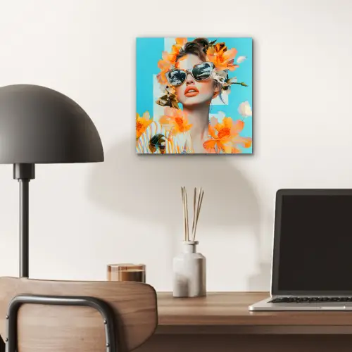 Bloemen - Vrouw - Zonnebril - Blauw aluminium wit klein -sfeer5