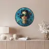 Vrouw - Bloemen - Vlinders - Blauw - Abstract Fotolijst rond zonder passe partout klein -sfeer3