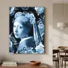 Meisje met de parel - Johannes Vermeer - Delfts blauw Textielframe zwart klein -sfeer2