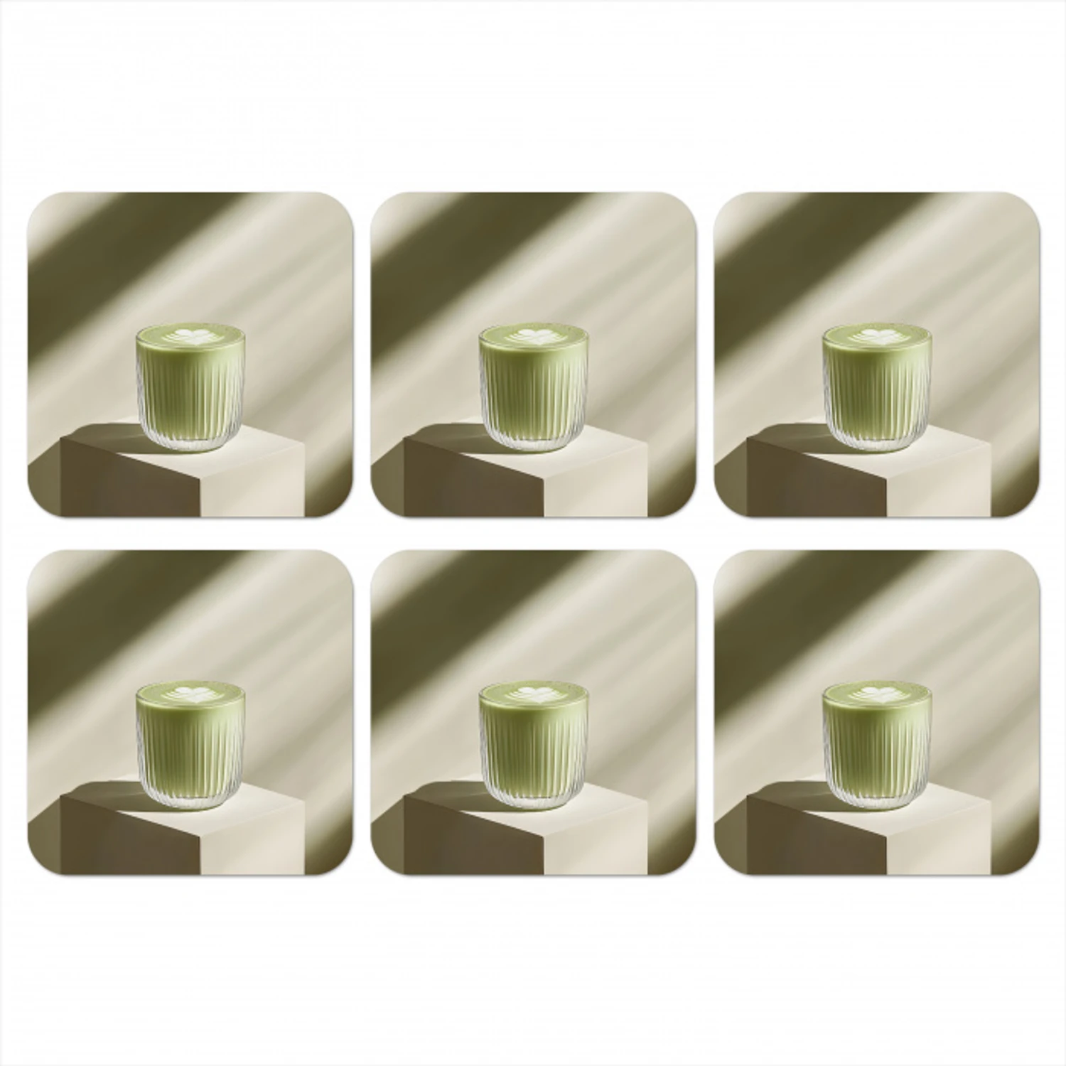 Matcha - Glas - Groen - Minimalistisch onderzetter kurk middel -3d