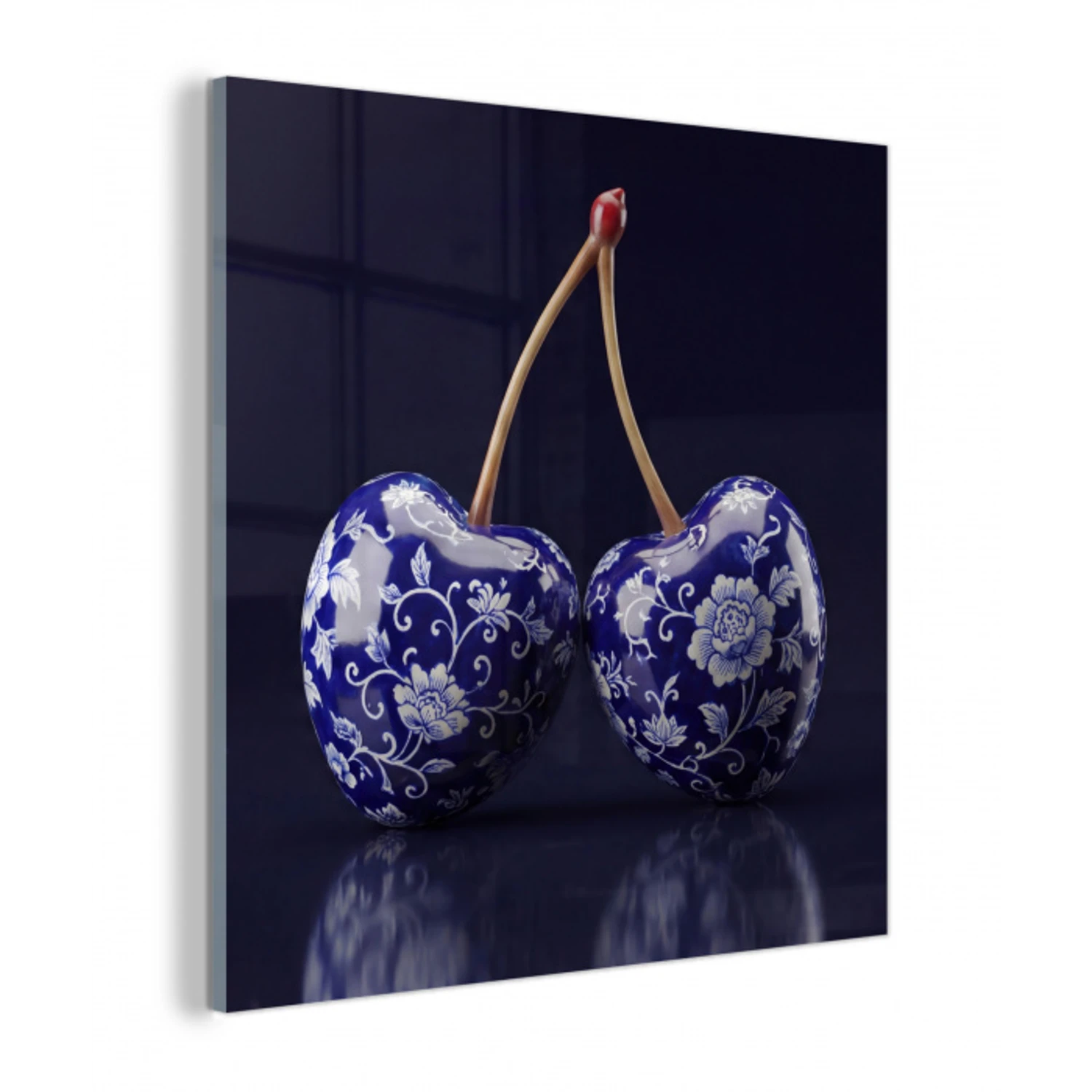 Porselein- Kersen - Delfts - Blauw plexiglas 5mm klein -z3d