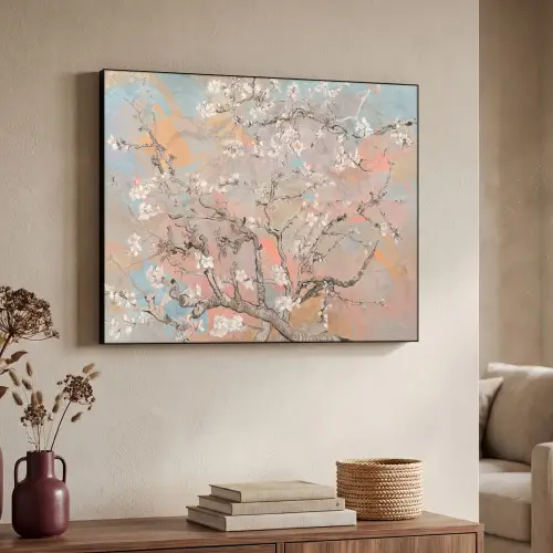 Amandelbloesem - Kunst - Van Gogh - Pastel Textielframe zwart klein -sfeer3