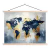 Wereldkaart - Blauw - Abstract textielposter latten blank klein -3d