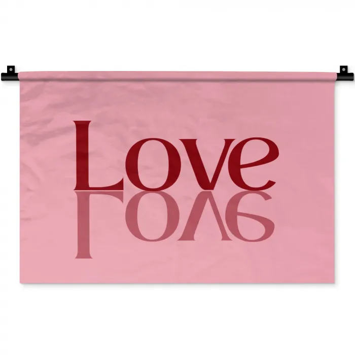 Love - Roze - Spiegeling Wandkleed katoen klein -zz3d
