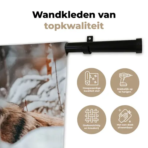 Wolf - Sneeuw - Winter - Dieren - Natuur - Sneeuw Wandkleed katoen klein -sfeer2