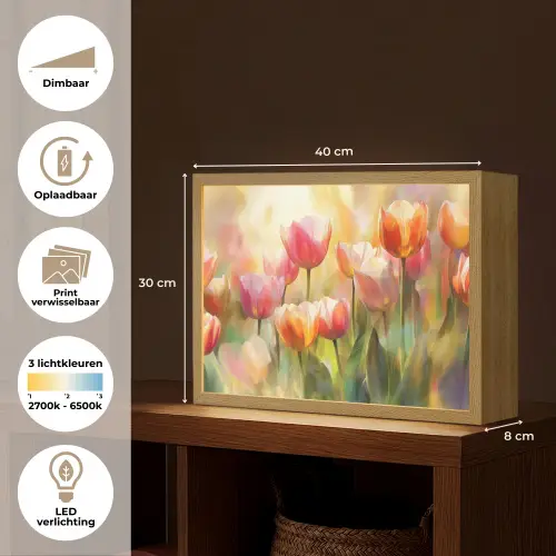 Tulpen - Sprookjesachtig - Kleurrijk Light Box met batterij (Wandlamp) middel -USP_websiteoverzichtNL