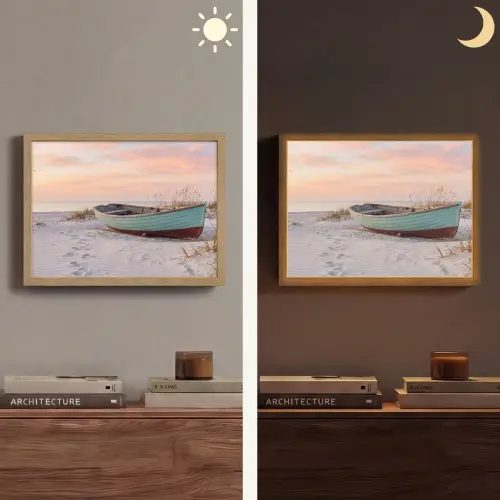 Rustiek - Roeiboot - Zandstrand Light Box met batterij (Wandlamp) middel -sfeer3
