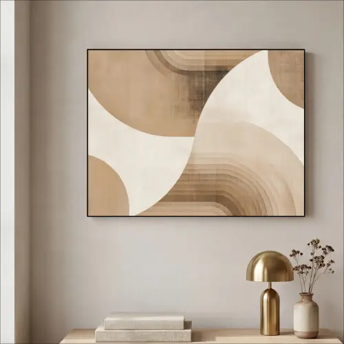 Retro - Geometrische lagen - Aardetinten Textielframe zwart klein -sfeer2