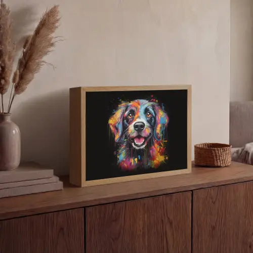 Graffiti - Hond - Zwart - Kleuren Light Box met batterij (Wandlamp) middel -sfeer2