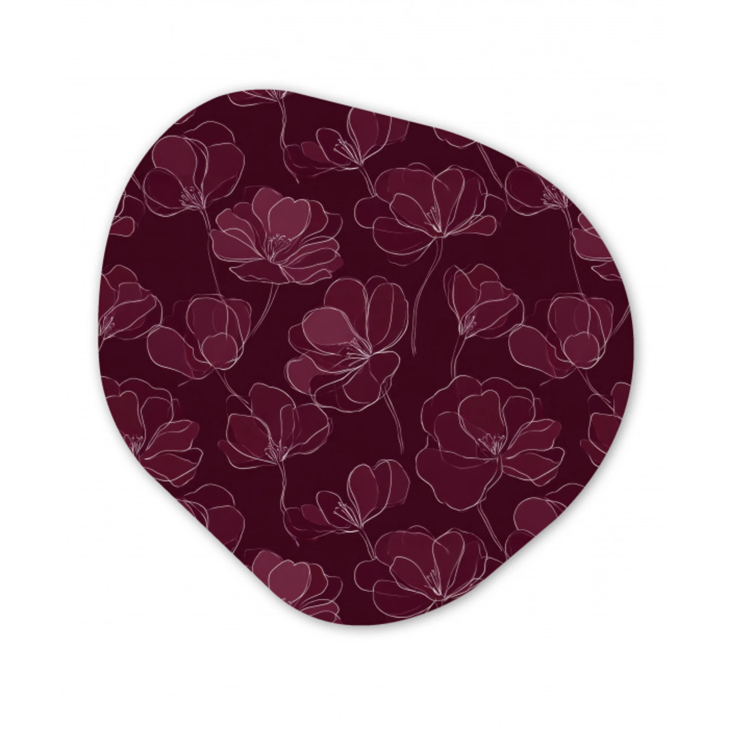 Bloemen - Patroon - Bordeauxrood Wandcirkel Organisch Aluminium middel 851 -3d