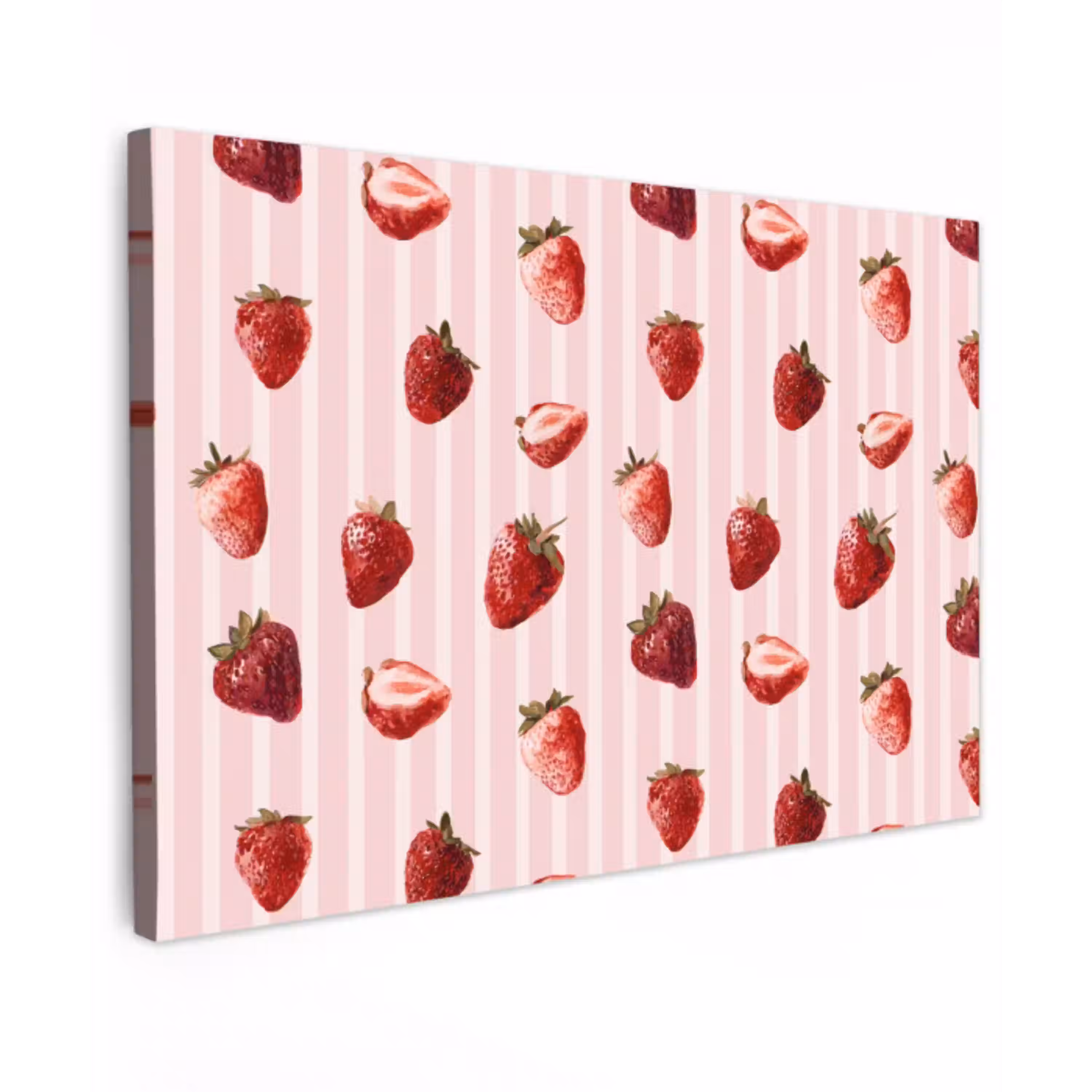 Strepen - Aardbei - Roze Tuinposter op houten frame 2 cm dik klein 845 -3d