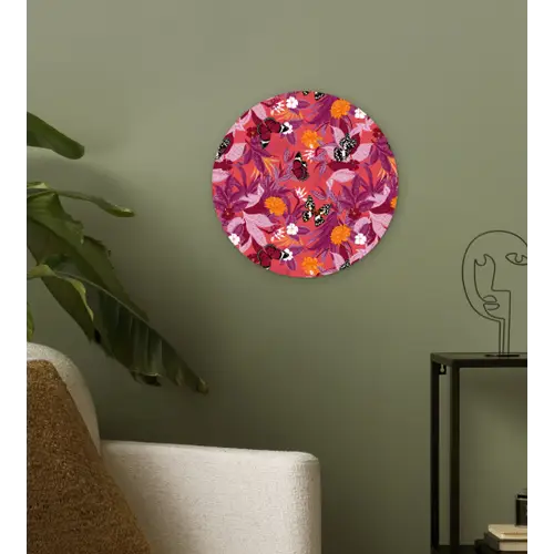 Zomer - Vlinder - Donker - Roze Wandcirkel kunststof plaat 5mm dik klein 188 -sfeer3