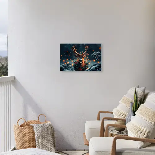 Hert - Kerst - Winter - Sneeuw - Kerstkrans Tuinposter op houten frame 2 cm dik klein -sfeer1