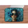 Vrouw - Bloemen - Vlinders - Blauw - Abstract laptophoes neopreen klein -tafel