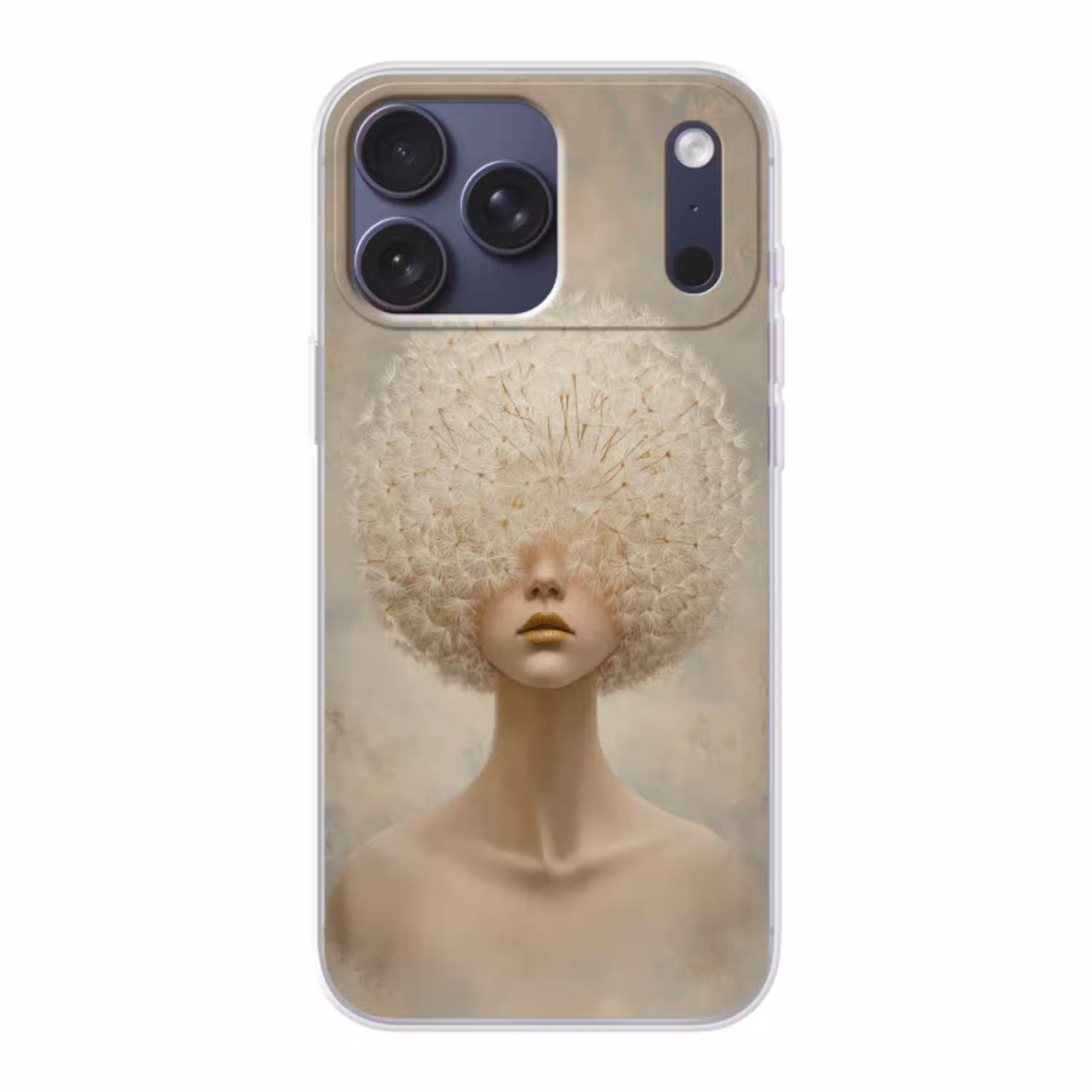 Dromerig - Beige - Paardenbloemzaadjes Telefoonhoesje iPhone 17 Pro Max klein -3d
