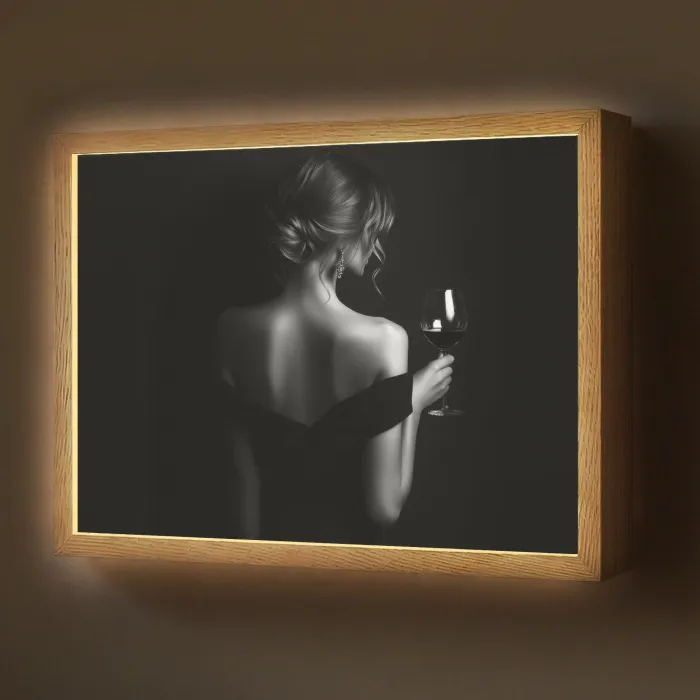 Vrouw - Wijn - Jurk Light Box met batterij (Wandlamp) middel -z3d_website