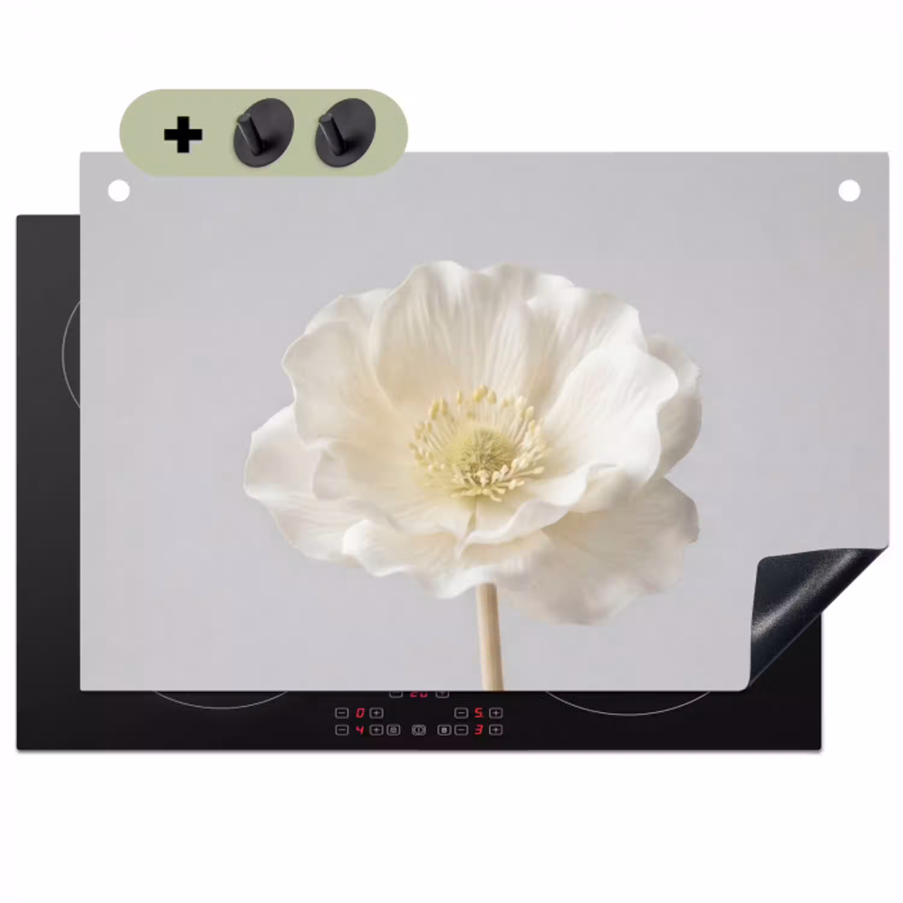 Bloem - Minimalistisch -Wit Inductie beschemer met haakjes klein -3d