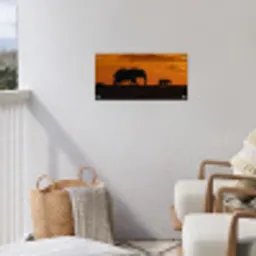 Olifanten - Savanne - Zonsondergang tuinposter los doek klein -sfeer8