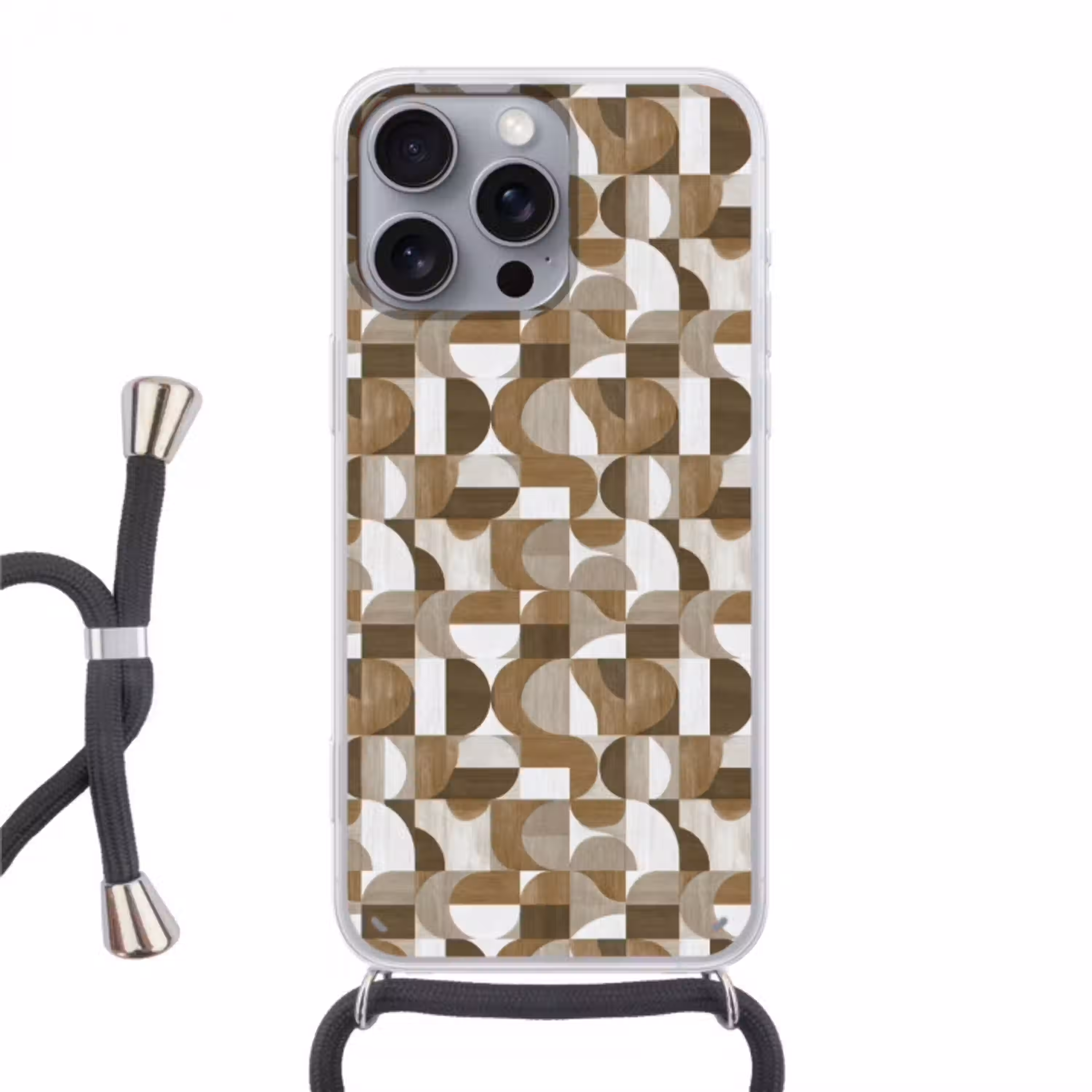 Abstract - Retro - Bruin Hoesje iPhone 16 Pro Max met koord klein 804 -3d