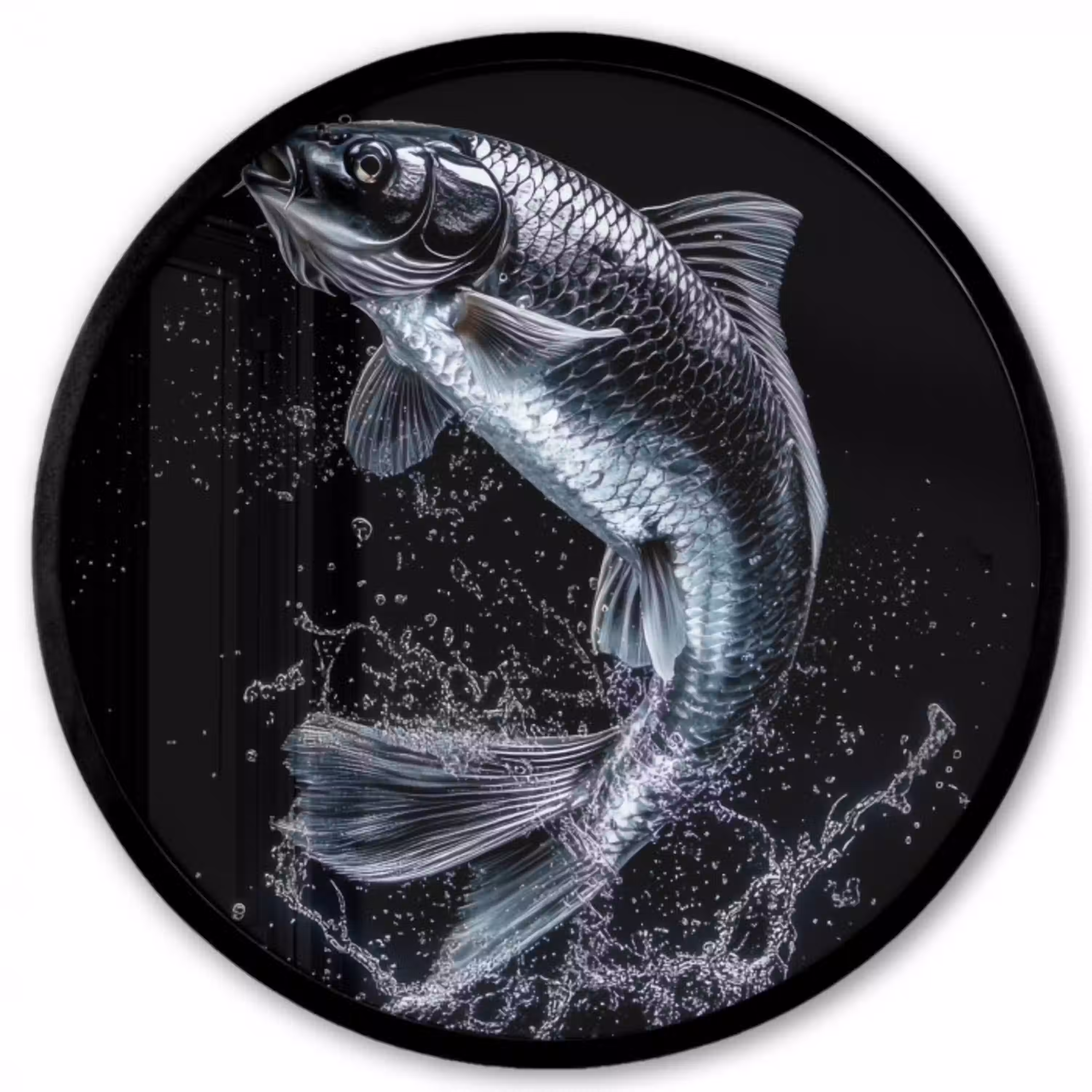 Vis - Koi - Zwart - Water Fotolijst rond zonder passe partout klein -3d