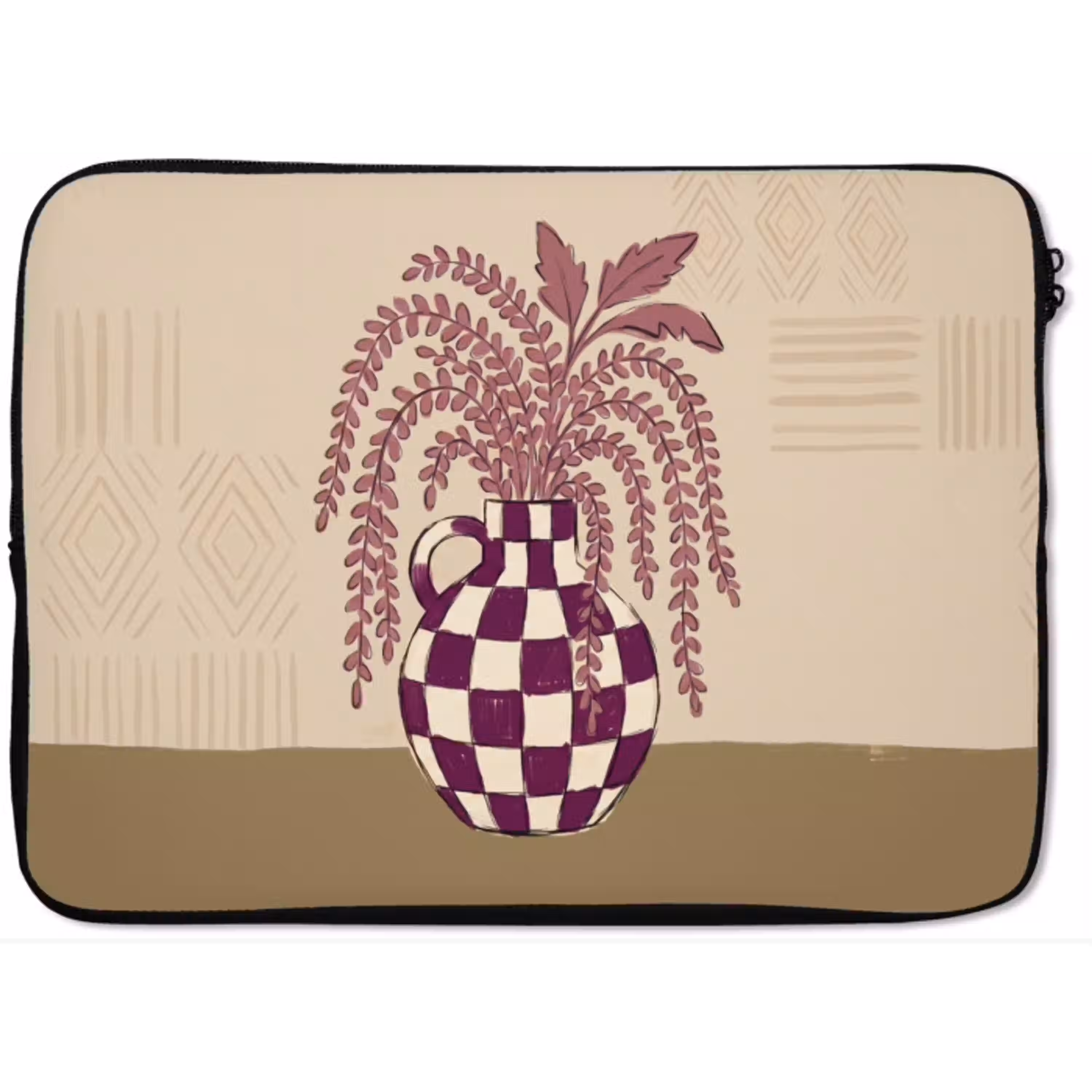 Vaas - Geruit - Planten - Modern - Paars laptophoes neopreen klein -zkaufland3dotto
