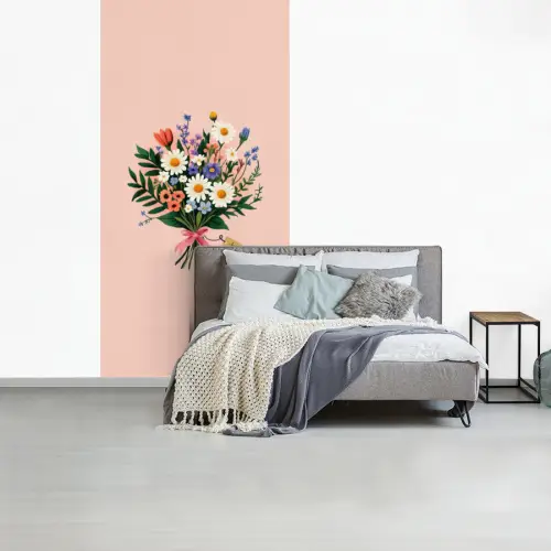 Margrieten - Boeket - Strikje - Roze fotobehang vinyl groot -slaapkamer