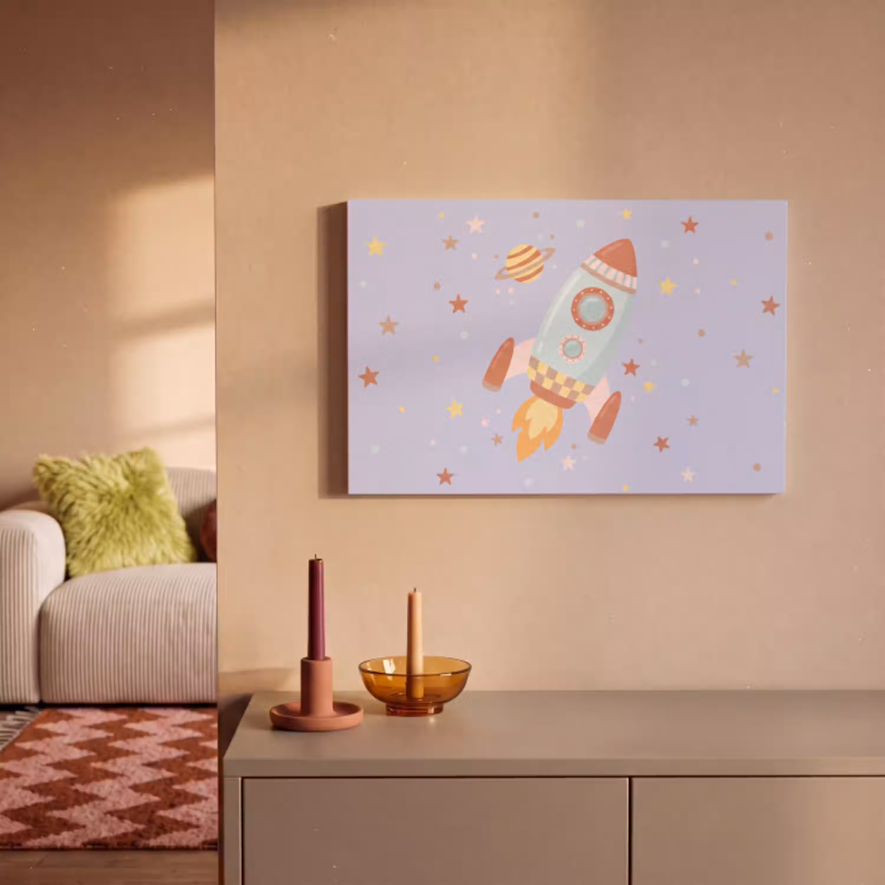 Raket - Ruimte - Planeet - Illustratie canvas 2cm klein -sfeer1