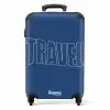 Blauwe achtergrond met grote contourtekst Travel NBS - Handbagage koffer - Kinderen Unisex middel -productfoto_recht