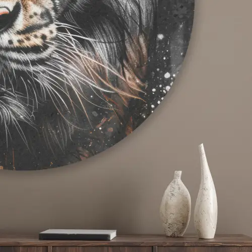 Tijger - Dieren - Portret - Luxe - Zwart Akoestische PET Vilt - Rond klein -sfeer5_closeup