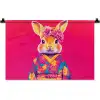 Konijn - Bloemen - Kleurrijk - Kimono Wandkleed katoen klein -zz3d