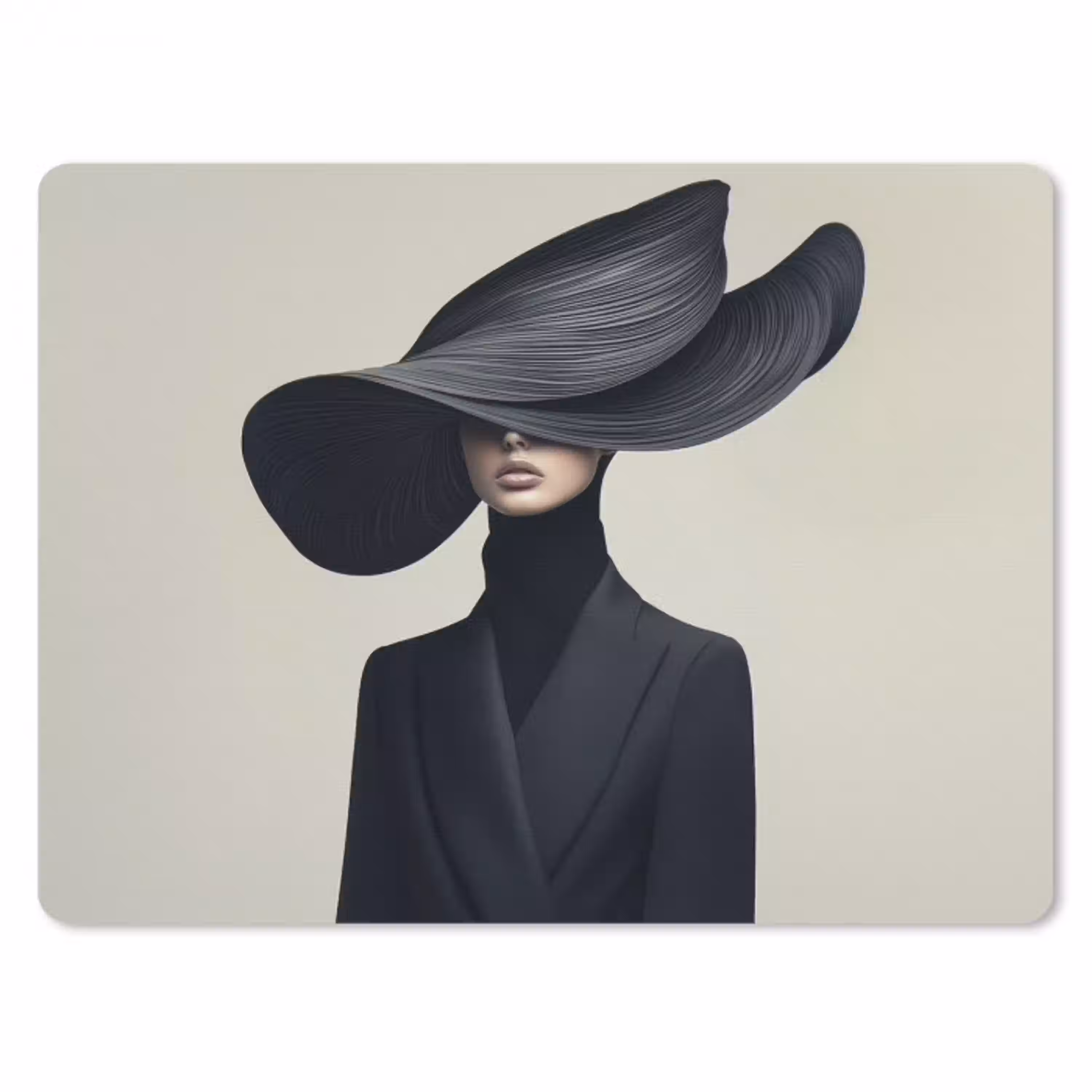 Zwart - Vrouw - Hoed muismat rubber klein -3d