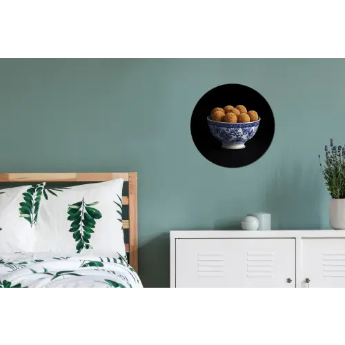 Delfts blauw - Bitterballen - Holland - Schaal Wandcirkel aluminium klein -slaapkamer