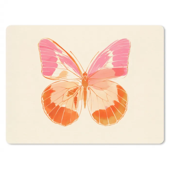 Oranje - Vlinder - Minimalistisch muismat rubber klein -3d
