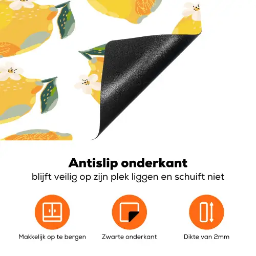 Citroenen - Wit - Bloemen - Patroon Inductie beschermer vinyl 3mm klein 276 -zzzzzzz-td-onderkant