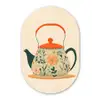 Oranje - Theepot - Bloemen - Bladeren Wandcirkel Ovaal Forex klein -3d