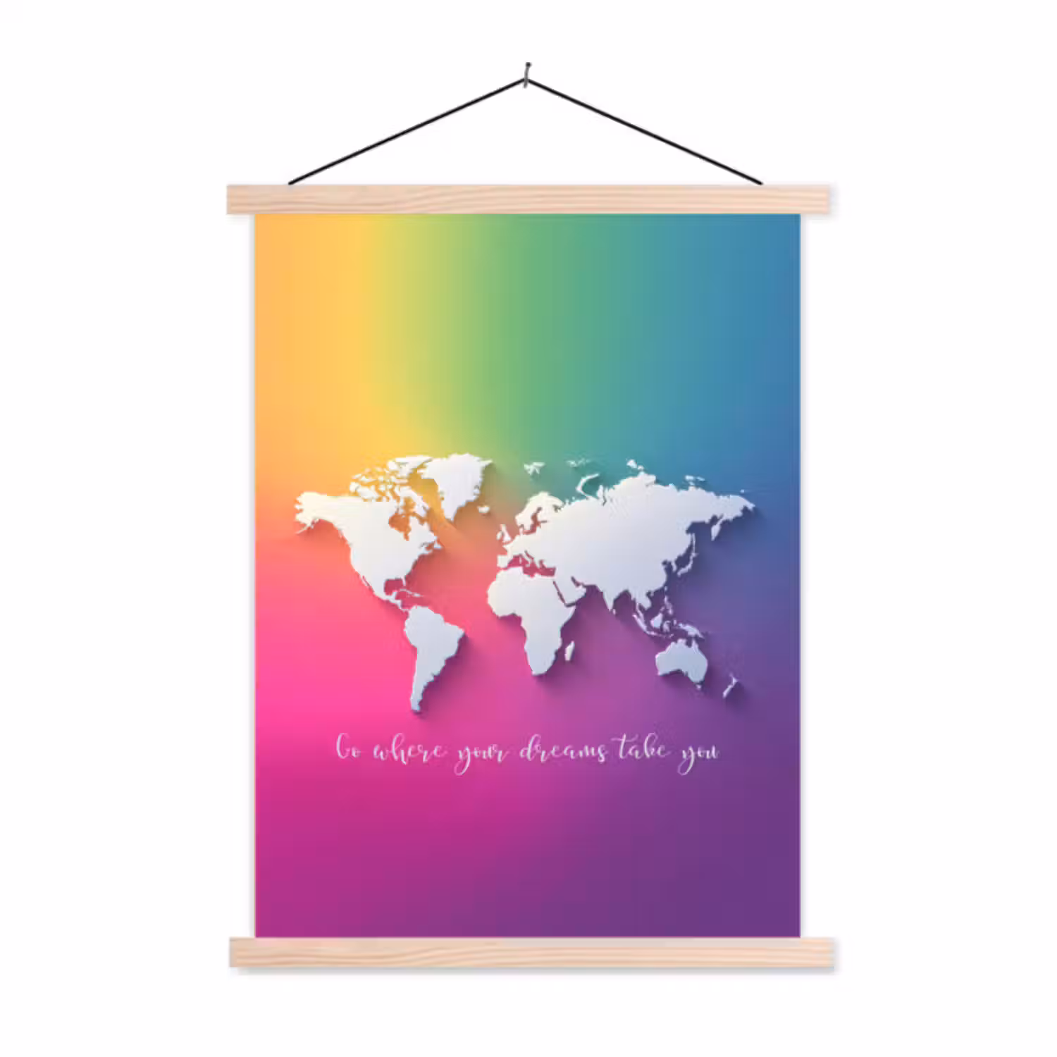 Stoffbild - Regenbogen - Zitat - Weltkarte - Traum