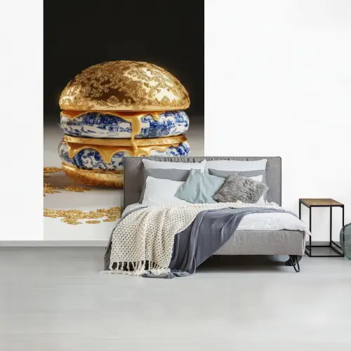 Delftsblauw - Goud - Burger fotobehang vinyl groot -slaapkamer