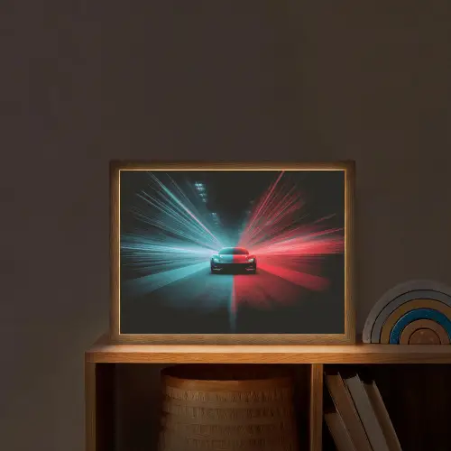 Sportwagen - Rood - Blauw - Snelheid Light Box met batterij (Wandlamp kind) middel -sfeer1_kind