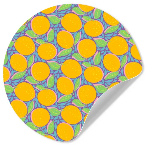 Sinaasappels - Bladeren - Kleurrijk Wandcirkel behangsticker klein 186 -3d