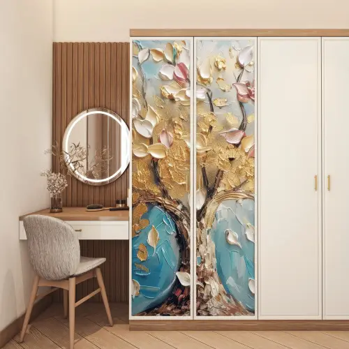 Boom - Blauw - Goud - Abstract - Modern deurposter klein -sfeer3