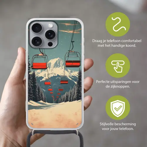 Sneeuw - Skilift - Rood - Bomen Hoesje iPhone 16 Pro Max met koord klein -sfeer2_NL
