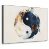 Yin Yang - Abstract - Zwart - Wit - Goud Textielframe zwart klein -3d