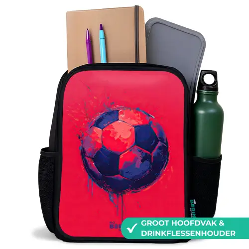 Voetbal - Verf - Blauw - Rood Rugzak - Zwart middel -inhoud_NL